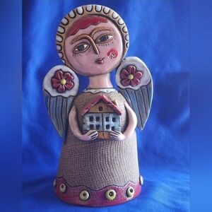 Angel-Handcrafted Painted Ceramic Sculpture  Home Angel Cherub Figurine Unique